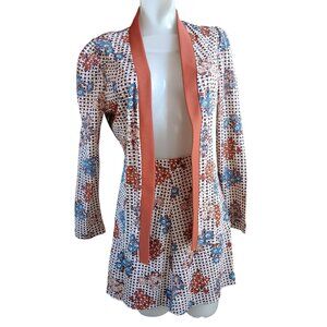 Vintage Women's Small Boho Dress Geometric Two-Piece Set Jacket SKirt 1970's